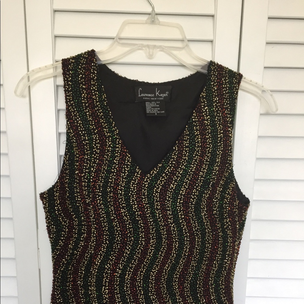 Red, green and gold sequin top